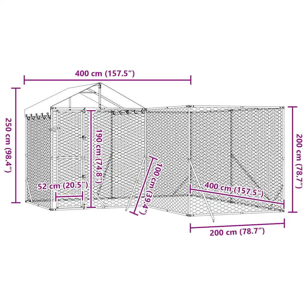 Cuccia Cani da Esterno Tetto Argento 4x4x2,5 m Acciaio Zincato 3190470