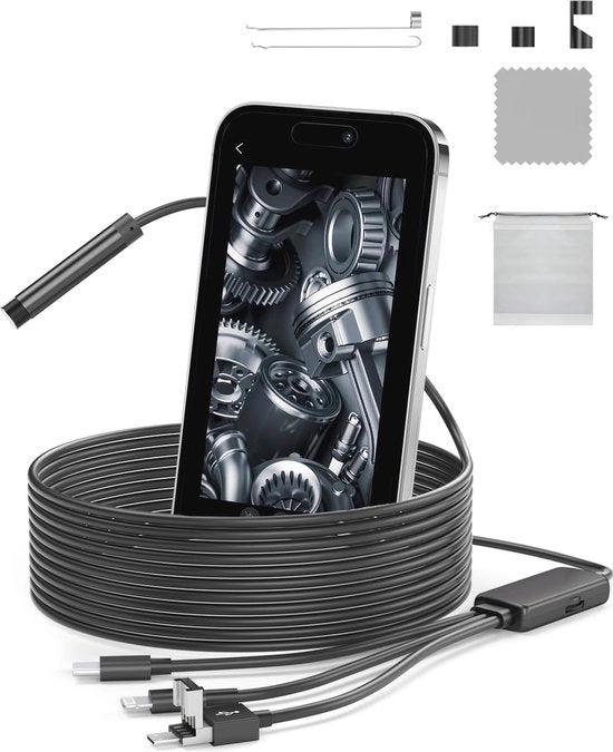 Endoscopio a 1920P HD con illuminazione LED a 8 LED - Endoscopio acquatico con cavo per esplorazione di tubi - 5 m cavo semi-rigido per dispositivi Android e iOS