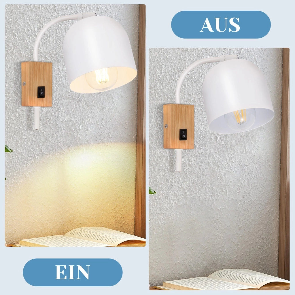 ZMH Applique con interruttore Applique da corridoio bianca E27 a una testa 330° (lampadina non inclusa)