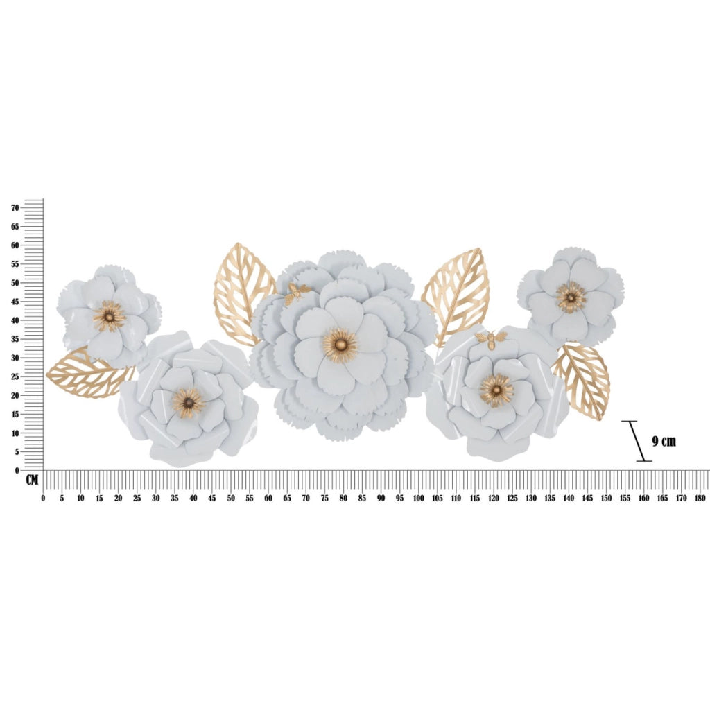 Decorazione in Metallo 3D Fiori 2, Bianco, Metallo, 158x9x60 cm