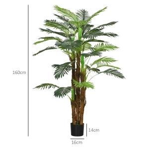 Palma artificiale 160 cm verde per interni ed esterni, pianta finta con vaso stabile