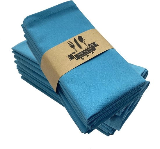 12 serviette in cotone, 40 x 40 cm, adatte per uso domestico, matrimoni, feste, tavoli in stile occidentale e decorazioni, azzurro