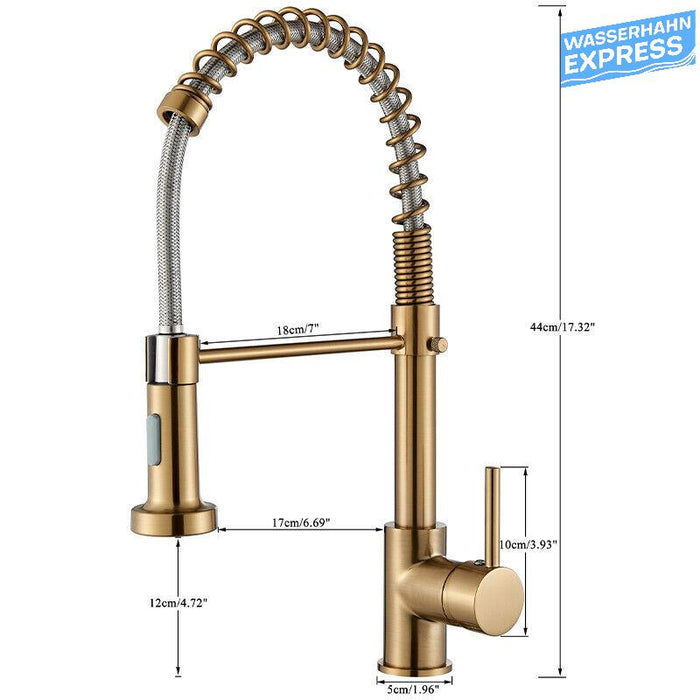 Bernd | Rubinetto gastronomia oro spazzolato molla | Caldaia cucina rubinetto acciaio inossidabile |miscelatore ruotabile 360° Bassa pressione 3 vie