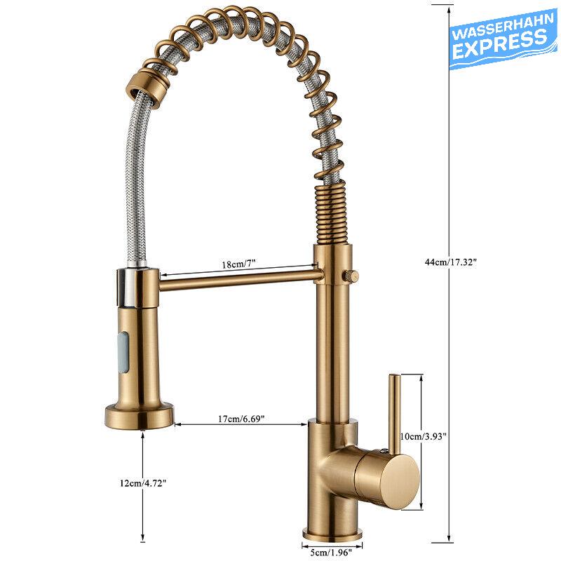 Bernd | Rubinetto gastronomia oro spazzolato molla | Caldaia cucina rubinetto acciaio inossidabile |miscelatore ruotabile 360° Bassa pressione 3 vie