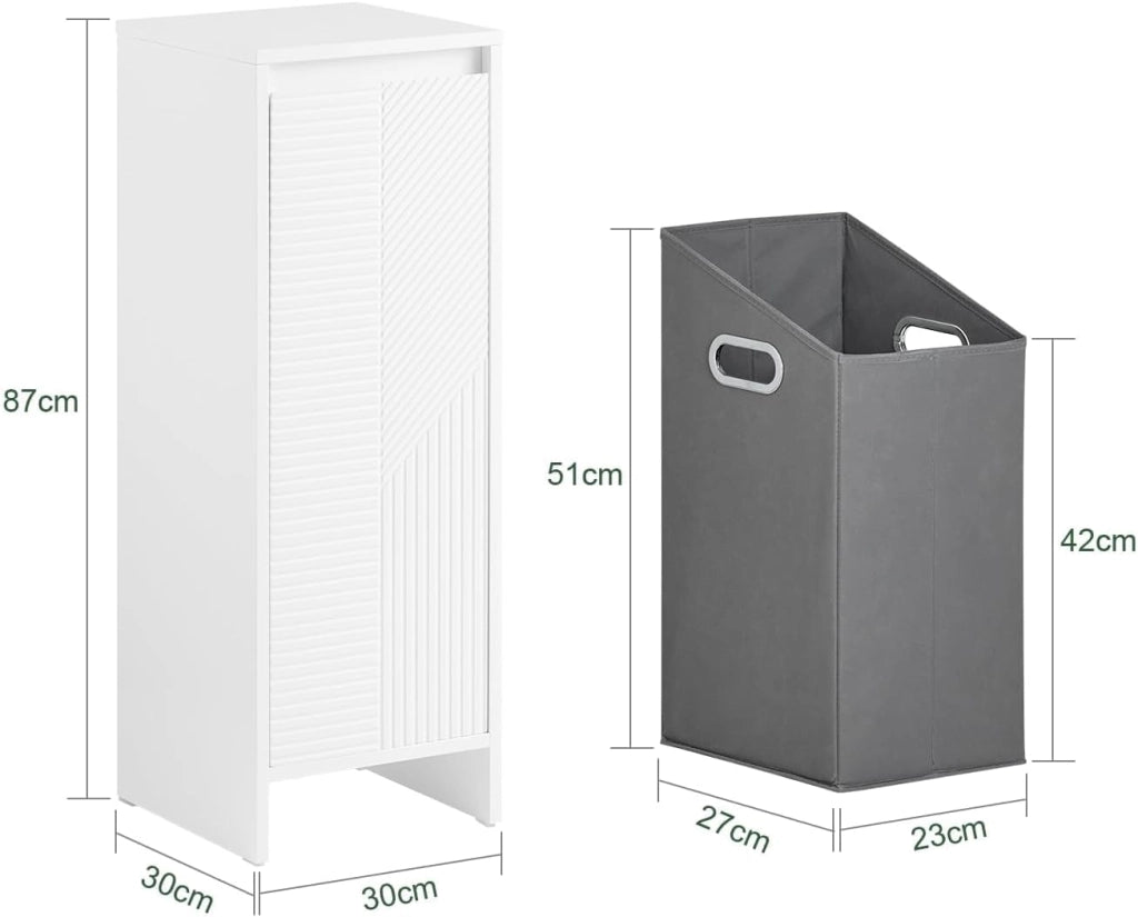 Mobiletto Bagno Salvaspazio con Cesto Portabiancheria – Mobile Bagno Bianco 30x30x87 cm con Anta a Ribalta, Armadietto Bagno Moderno per Bagni Piccoli, WC o Lavanderie BZR154-W