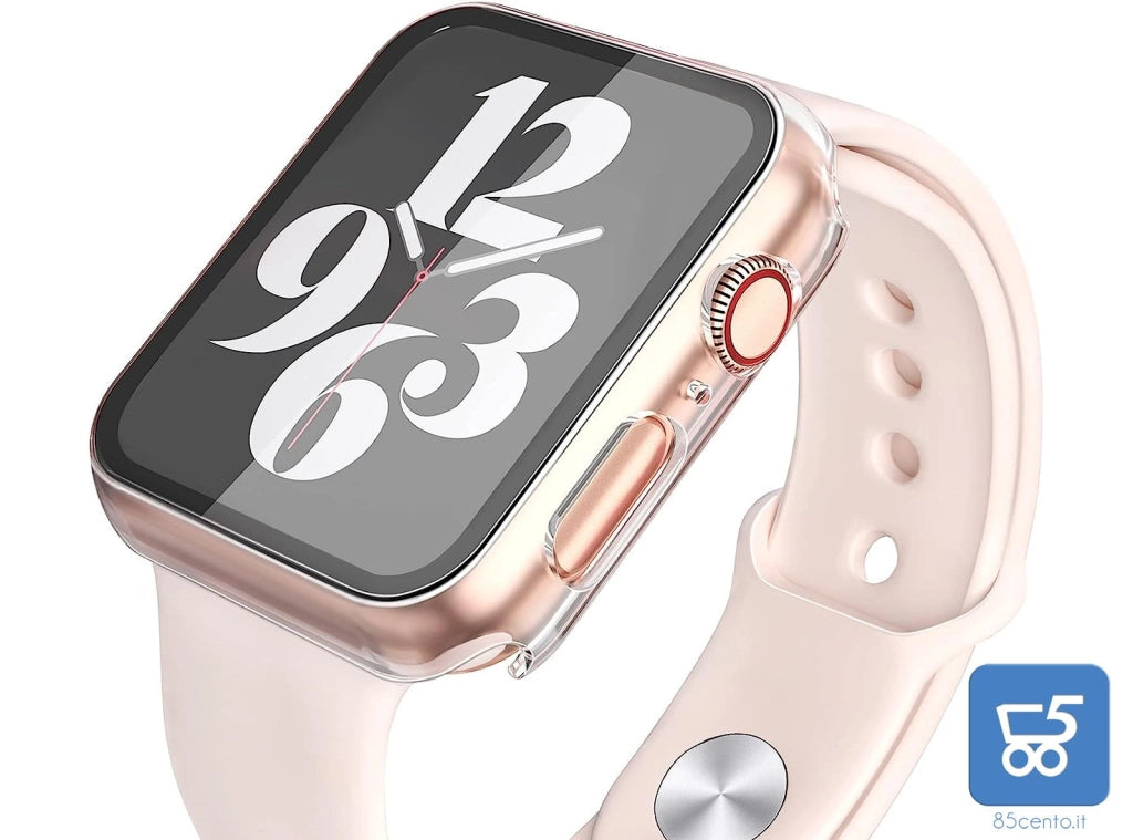Misxi Custodia rigida con pellicola protettiva in vetro, compatibile con Apple Watch Series 6 / SE/Serie 5 / Series 4 44 mm, 2 pezzi, 1 rosa + 1 trasparente