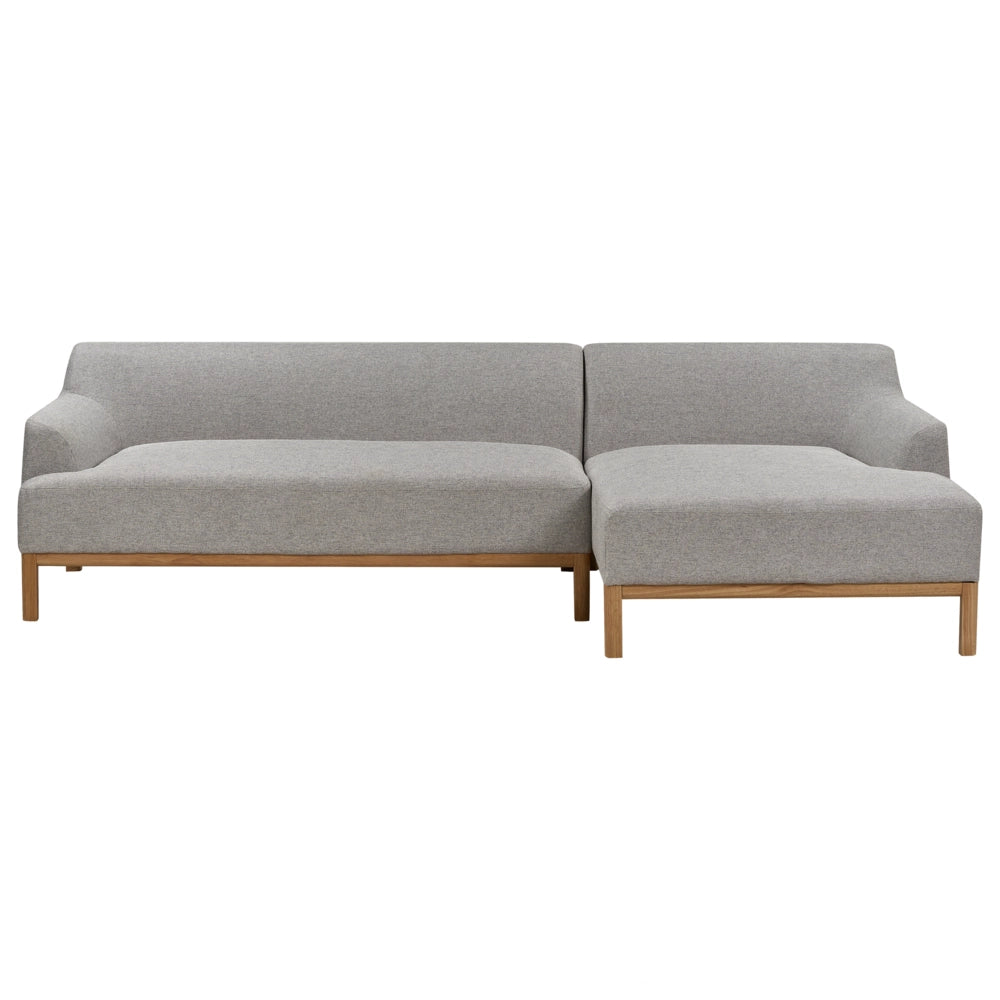 Divano angolare a sinistra Tessuto poliestere grigio Gambe di legno Soggiorno elegante