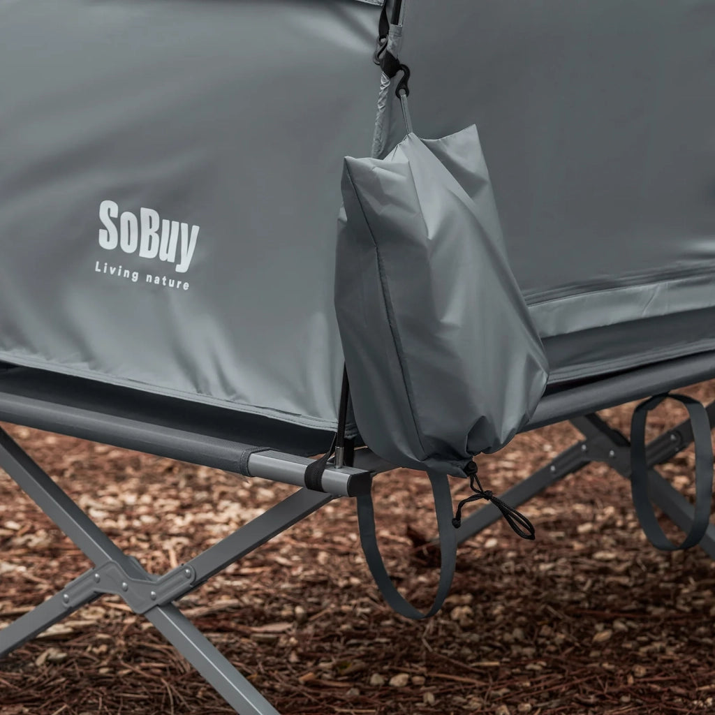 SoBuy Lettino da campeggio Brandina da campeggio Tenda da esterno con gancio per lampada e tasche porta scarpe Tenda 3 in 1 per 1 persona Pratica 193x86x160 cm OGS32-II-HG