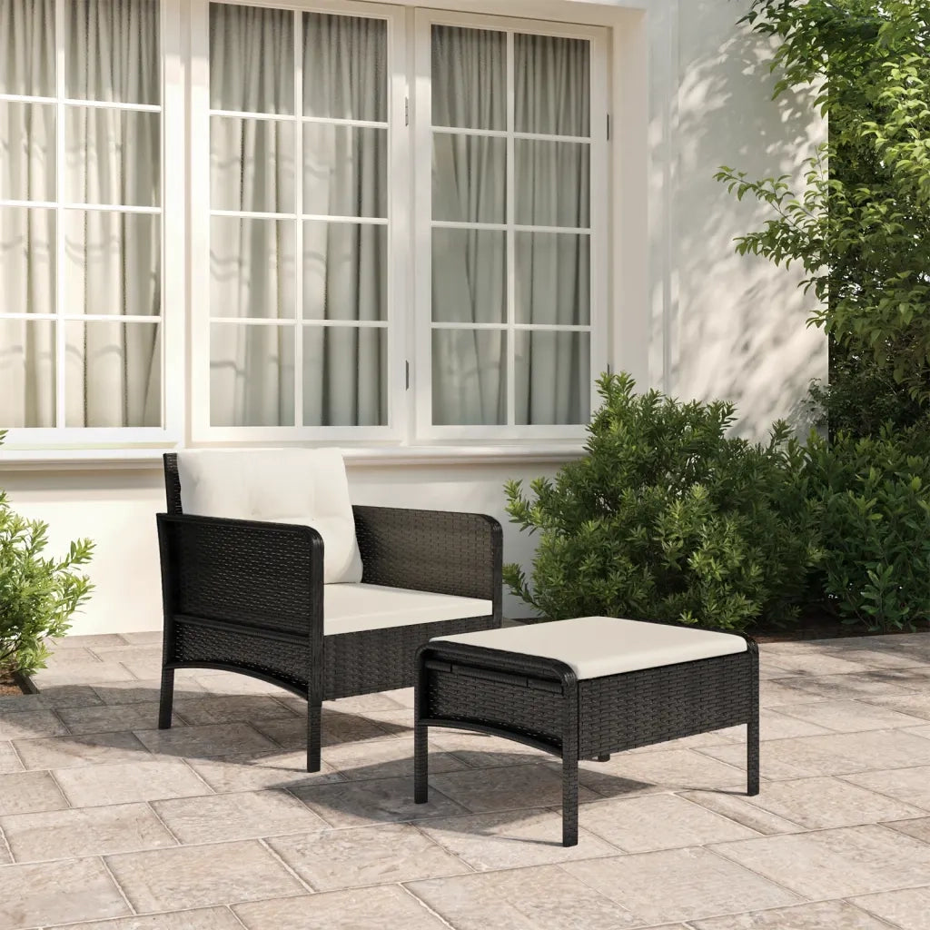 Set da Giardino 2 pz | Set Salotto da Giardino con Cuscini Nero in Polyrattan