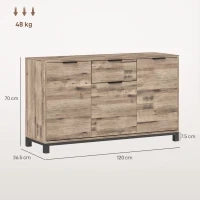 Credenza Buffet in stile Industriale con Cassetto e 3 Armadietti, in Legno Marrone, 120x36.5x70 cm