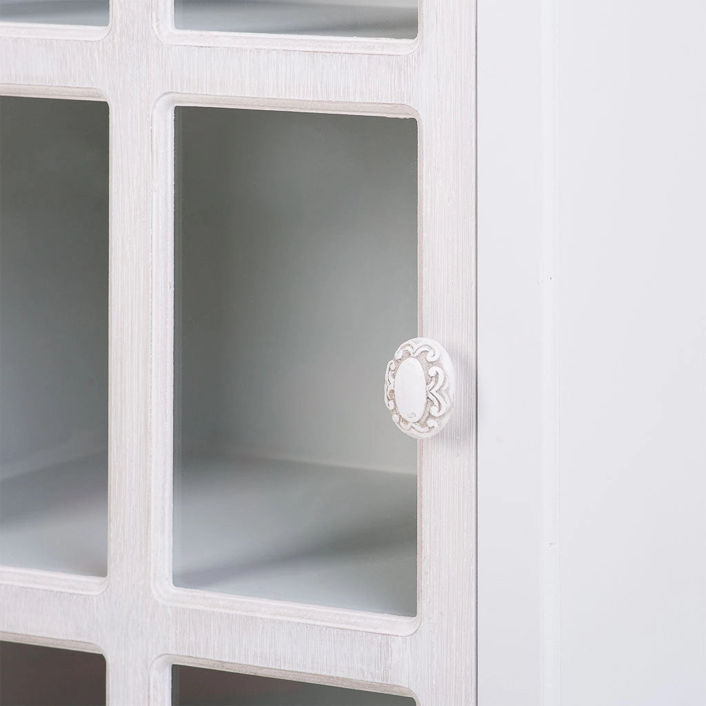 Vetrina in legno e vetro con 1 anta e 1 cassetto bianco 48x32x120