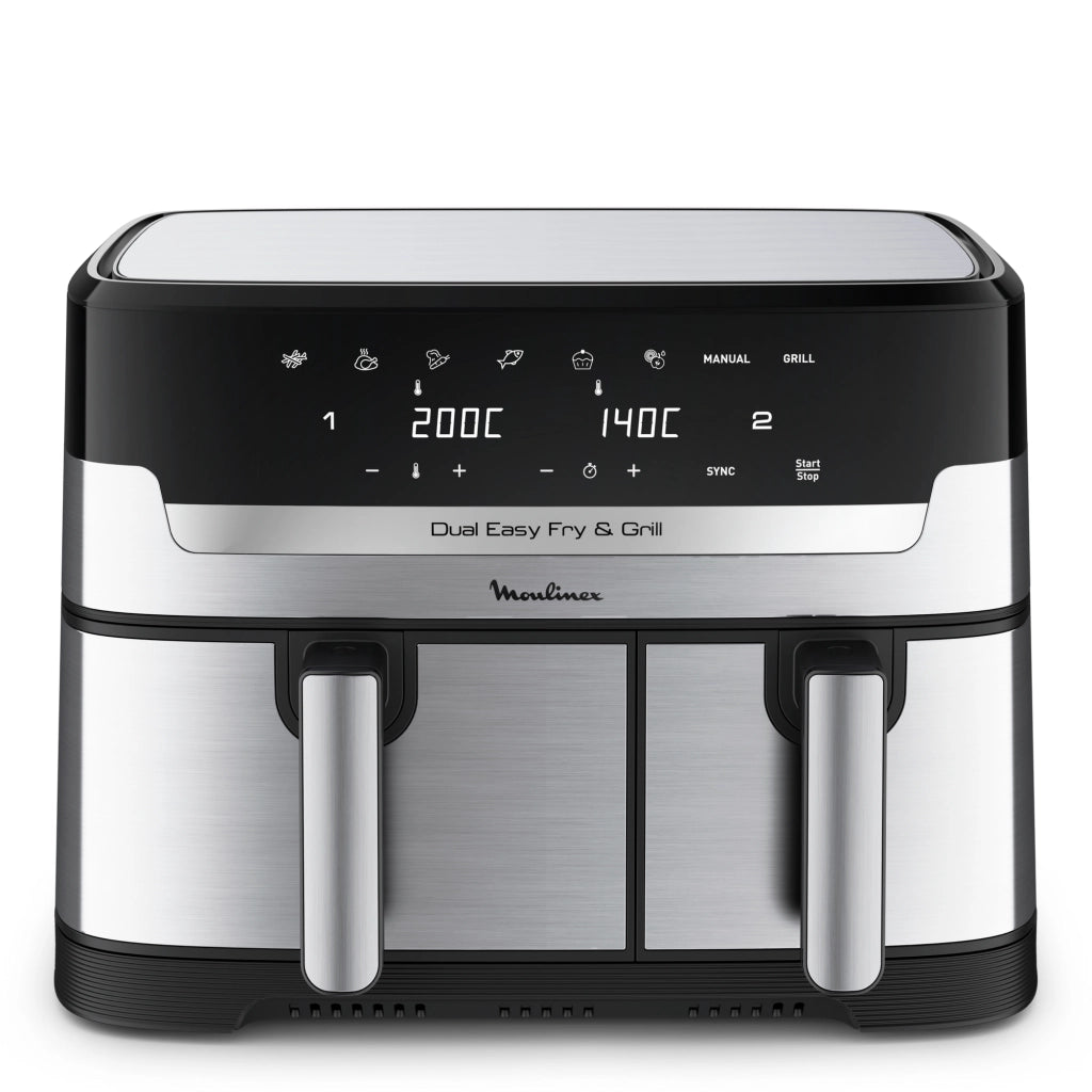 Moulinex dual easy fry & grill, capacità 8,3 l, doppio cestello, friggitrice ad aria e griglia, 8 programmi preimpostati, componenti lavabili in lavastoviglie, infinite ricette, app dedicata, ez905d