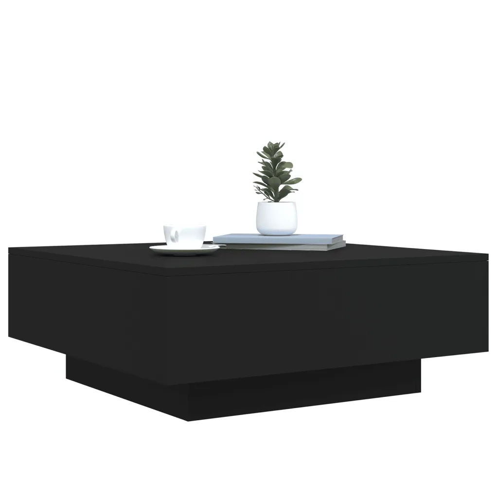 Tavolino da Soggiorno con Luci LED-Tavolino da Salotto-Tavolo Nero 80x80x31 cm