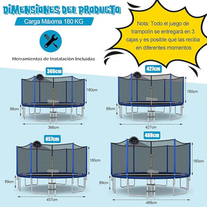 Tappeto Elastico per Bambini ed Adulti Ø 366 cm Certificato GS, Trampolino Bambini da Esterno e Interno con Rete, 72 Molle, Canestro, Scala a 3 Gradini, Pompa e Palla, Portata 180kg