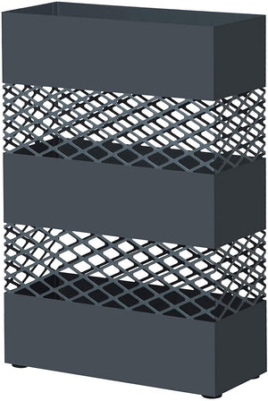 Supporto portaombrelli in metallo per ombrelli 28 x 12 x 41 cm rettangolare con presa acqua 4 ganci motivi traforati grigio antracite 12_0000878