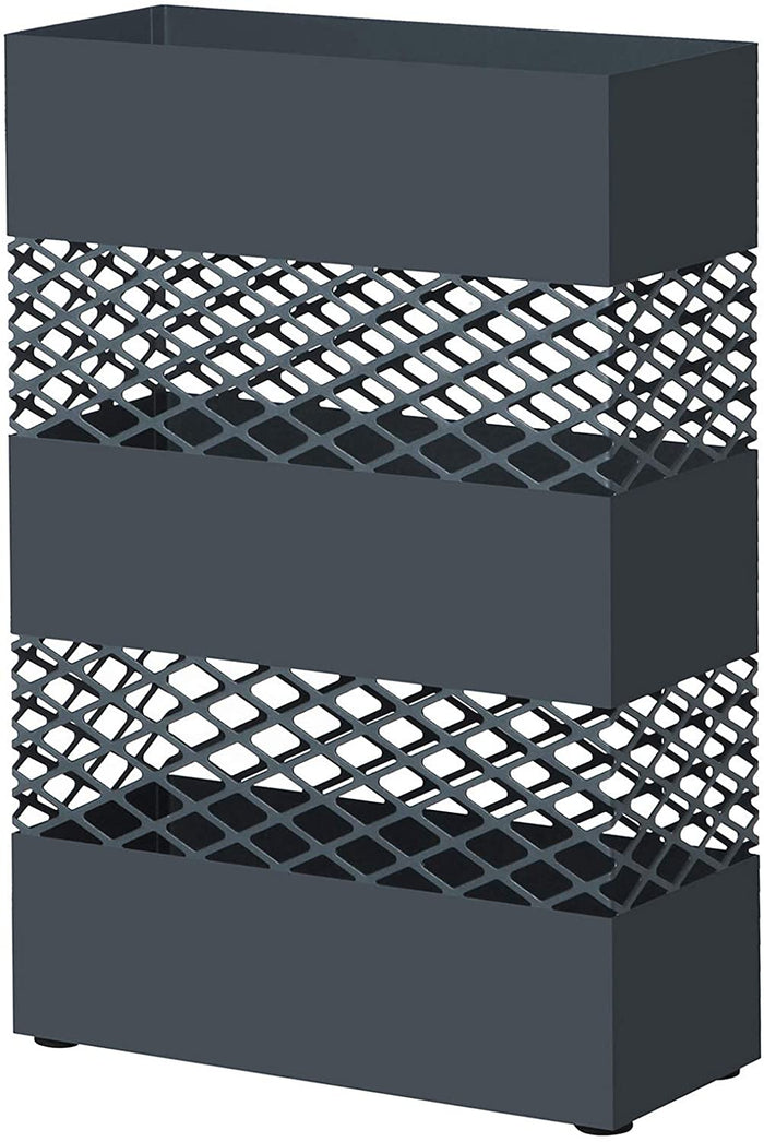 Supporto portaombrelli in metallo per ombrelli 28 x 12 x 41 cm rettangolare con presa acqua 4 ganci motivi traforati grigio antracite 12_0000878