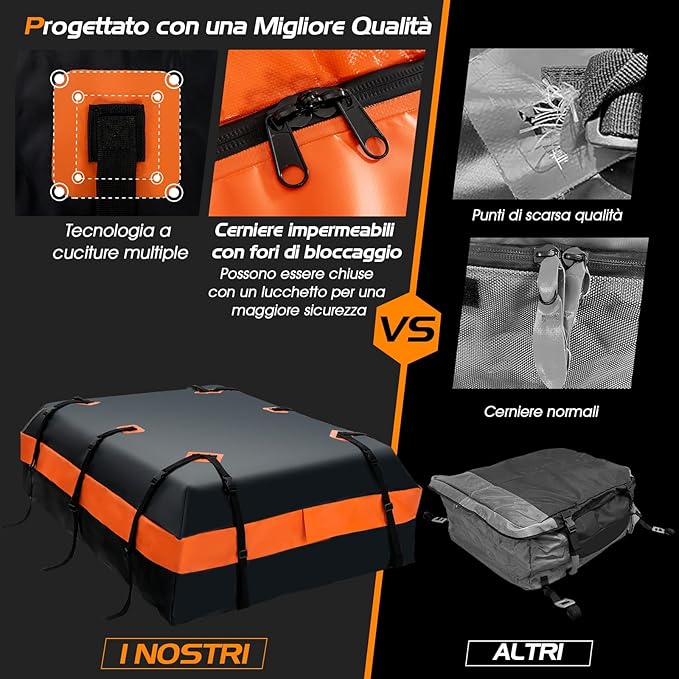 Borsa da Tetto per Auto, 600L PVC Box da Tetto Auto Universale Impermeabile, Sacca da Tetto di Vettura con Tappetino Antiscivolo, 10 Cinghie Rinforzate e 6 Ganci Porta (Modello 3)