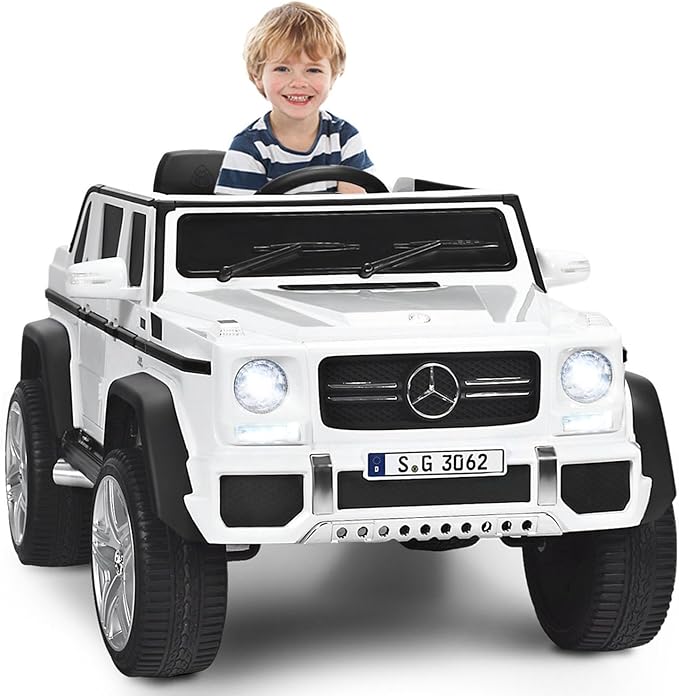 Mercedes Benz Macchina Elettrica per Bambini 12V, Veicolo Elettrico con Luci LED e Chiusura di Sicurezza, Macchina Cavalcabile per Bambini 3-8 Anni (Bianco)
