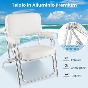 Sedia da Barca Pighevole, Sedia da Spiaggia in Alluminio con Seduta Imbottita, Poltrona Portatile per Esterni, Piedini Antiscivolo, Sedia da Campeggio Portata 150 kg