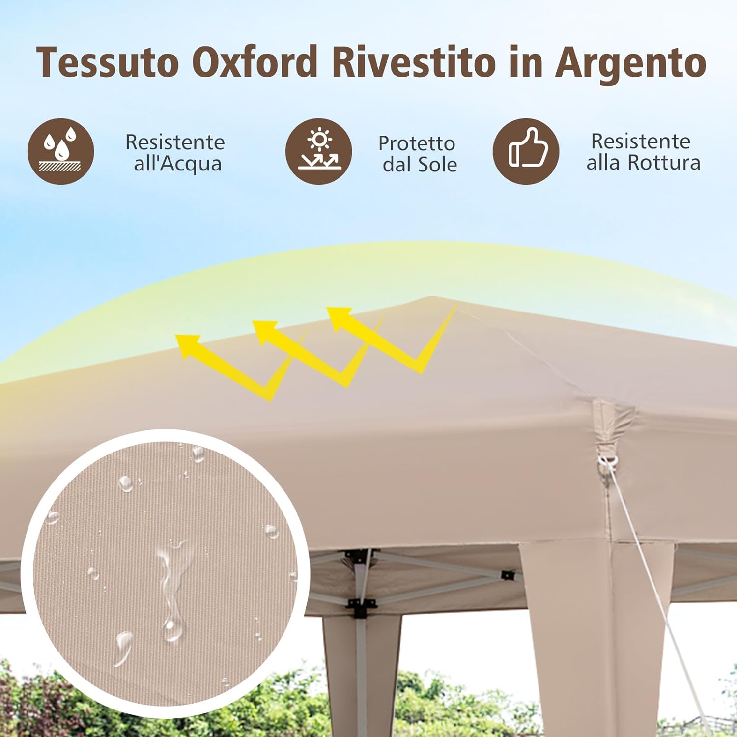 Gazebo Pop-Up Pieghevole 4 x 3,5 m, Gazebo da Giardino Impermeabile, Regolabile in Altezza, Tenda da Giardino con Borsa di Trasporto, per Campeggio e Feste