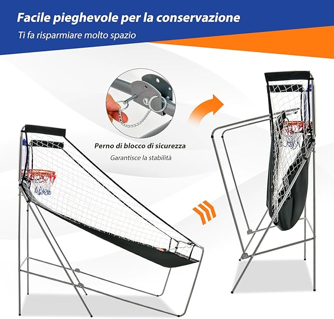Macchina da Pallacanestro Elettronica, Canestro Basket da Camera a Doppio Tiro Pieghevole con Punteggio Elettronico, 4 Palle, 8 Modalità di Gioco e 2 Canestri (Blu)
