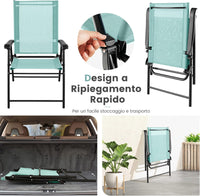 Set di 2/4 Sedie Pieghevoli da Giardino, Sedie Portatili con Braccioli e Struttura in Metallo, Sedie da Esterno Giardino Campeggio,Portata 150 kg (4, Verde Menta, 65 x 60 x 93 cm)