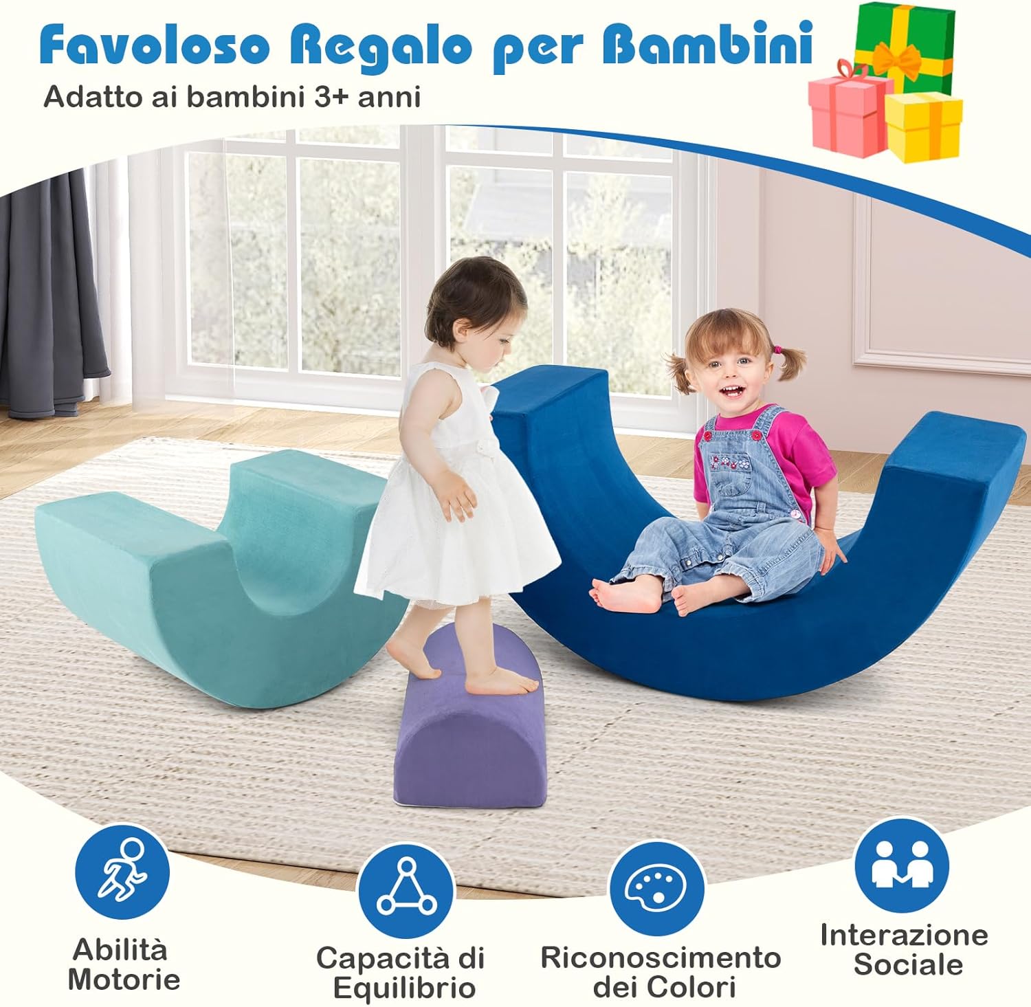 Set di Gioco Arrampicata Arcobaleno, Blocchi in Schiuma con Rivestimenti Lavabili in Lavatrice, Set di Attività da Arrampicata e Gattonamento per Interni per Bambini 3+ Anni