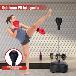 Sacco da Boxe da Terra Regolabile in 4 Posizioni, Sacco da Boxe con Supporto e Base Stabile, Ideale per Adulti e Bambini