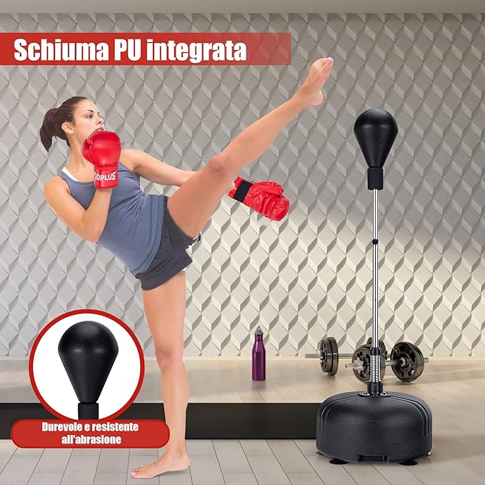 Sacco da Boxe da Terra Regolabile in 4 Posizioni, Sacco da Boxe con Supporto e Base Stabile, Ideale per Adulti e Bambini