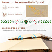 Gazebo da Giardino 3,9 x 2,9 M, Gazebo da Esterno con rete rimovibile e doppi tetti, struttura in acciaio, ideale per Feste, Barbecue, Giardino (marrone chiaro)