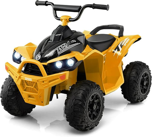 12V Quad Elettrico per Bambini, Macchina Elettrica con Velocità Alta/Bassa, Sedile Comodo Fari Corno e Musica, Auto Elettrica Cavalcabile 2,2/4,3 km/h (Giallo)