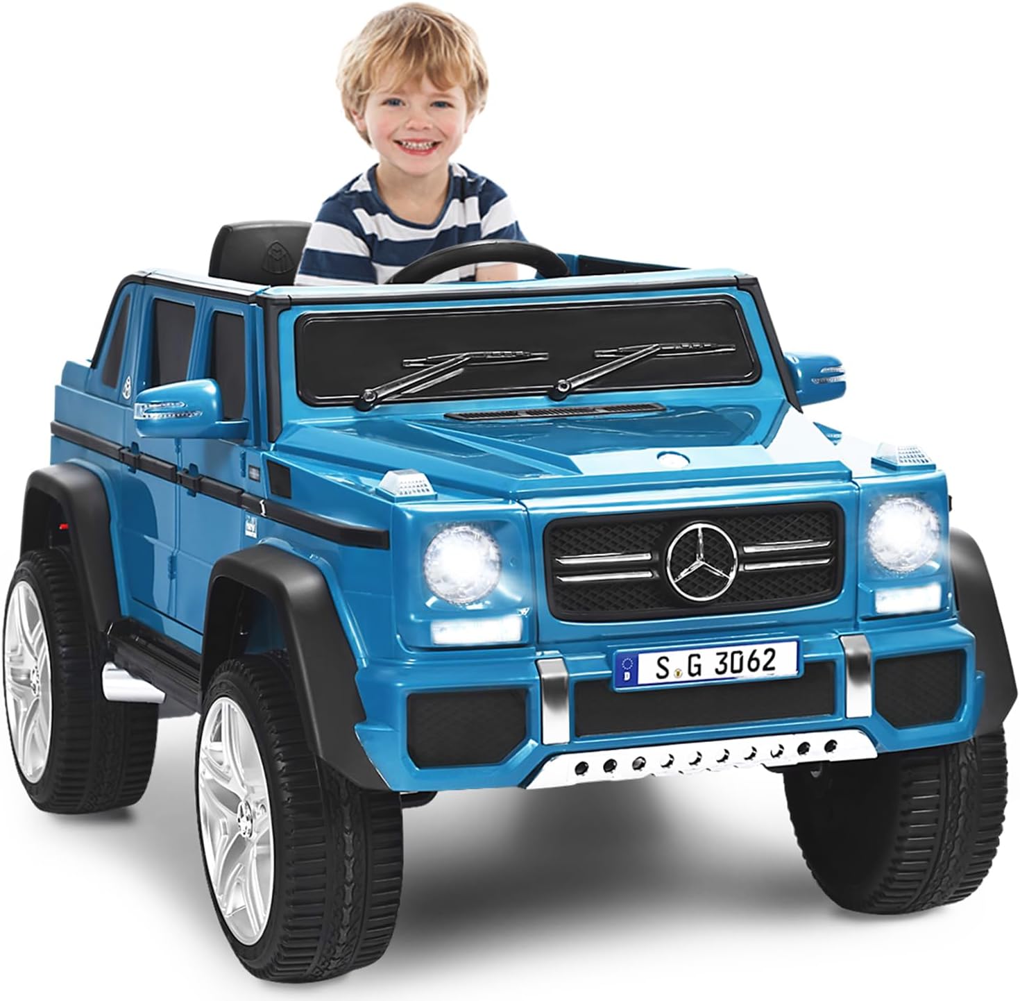 Mercedes Benz Macchina Elettrica per Bambini 12V, Veicolo Elettrico con Luci LED e Chiusura di Sicurezza, Macchina Cavalcabile per Bambini 3-8 Anni (Blu)