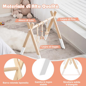 Palestrina per Bambini, Palestrina con Giocattoli per Dentizione Sviluppo Cerebrale Stimolazione Sensoriale, Pieghevole, in Legno, per Bambini 3+ Mesi (Bianco)