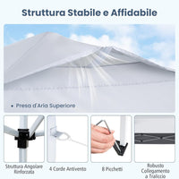 Gazebo Pop-up da 295 x 295 cm, Gazebo da Giardino Impermeabile con Blocco Centrale, Borsa da Trasporto Portatile, Corde Antivento, Picchetti, Tenda Regolabile in Altezza per Feste (Bianco)