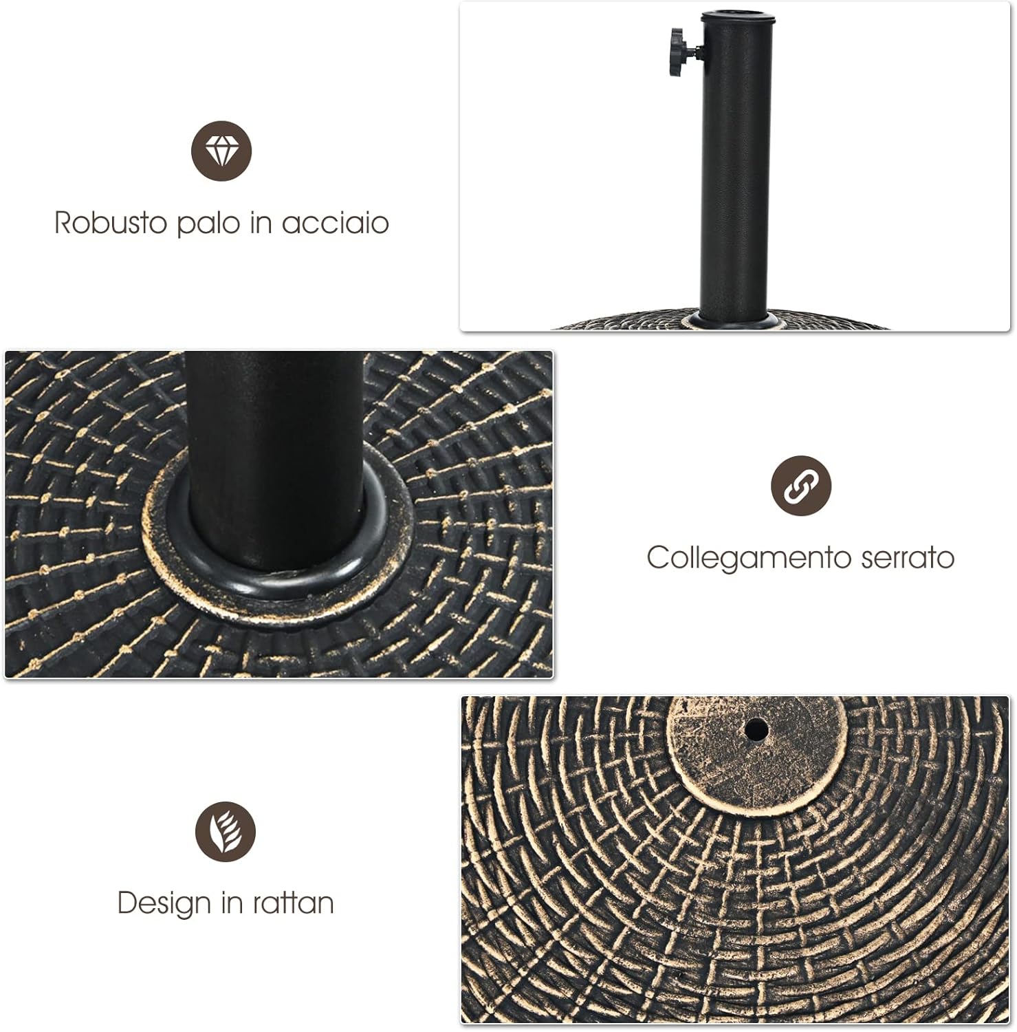 Base per Ombrellone in Resina da 46 cm, Base per Ombrellone Rotondo da 10 kg per Esterni, per Giardino, Spiaggia Piscina (Bronzo (modello1))