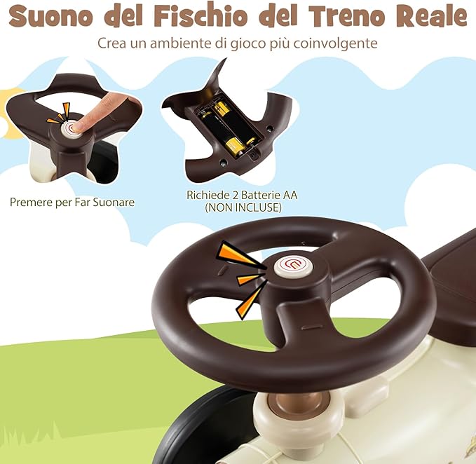 Auto a Spinta per Bambini, macchina cavalcabile con Suono e Spazio di Archiviazione, Auto Scorrevole a Piedi con Volante per Bambini 19-36 Mesi (Beige)