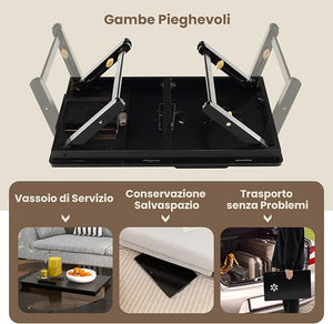 Vassoio per Laptop con Gambe Regolabili e Piano di Dissipazione Termica Inclinabile, Tavolino da Letto Pieghevole con Cassetto Portaoggetti per Leggere, Scrivere e Mangiare (Marrone)