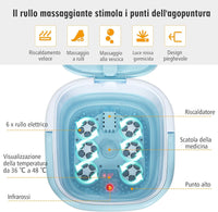 Massaggiatore Plantare Massaggiatore Piedi Elettrico, Massaggia Piedi Portatile, con Funzione Calore Bolle e Rulli Elettronici, Pieghevole Salvaspazio (Blu)