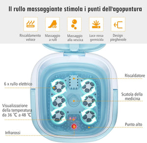 Massaggiatore Plantare Massaggiatore Piedi Elettrico, Massaggia Piedi Portatile, con Funzione Calore Bolle e Rulli Elettronici, Pieghevole Salvaspazio (Blu)