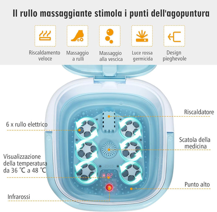 Massaggiatore Plantare Massaggiatore Piedi Elettrico, Massaggia Piedi Portatile, con Funzione Calore Bolle e Rulli Elettronici, Pieghevole Salvaspazio (Blu)