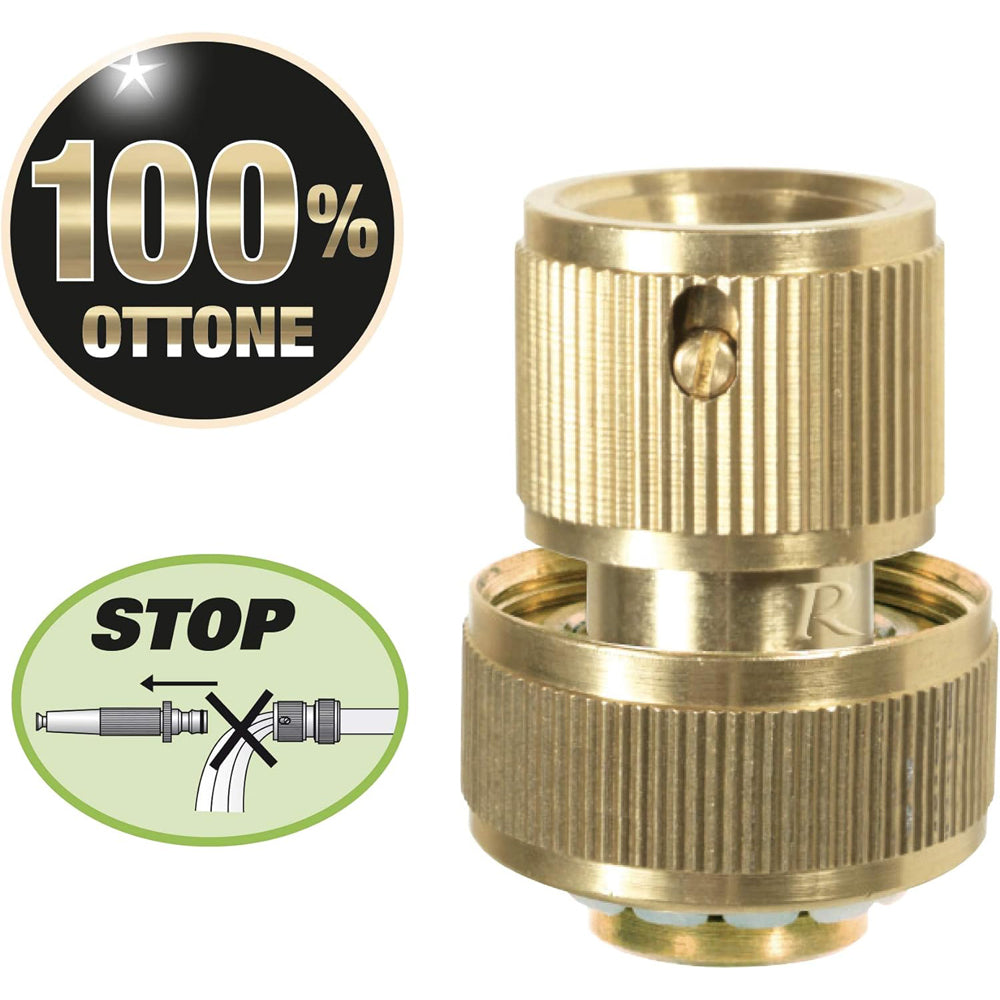 RACCORDO ATTACCO RAPIDO OTTONE TUBO ACQUA GIARDINO ACQUASTOP Ø19mm 3/4" RIBIMEX
