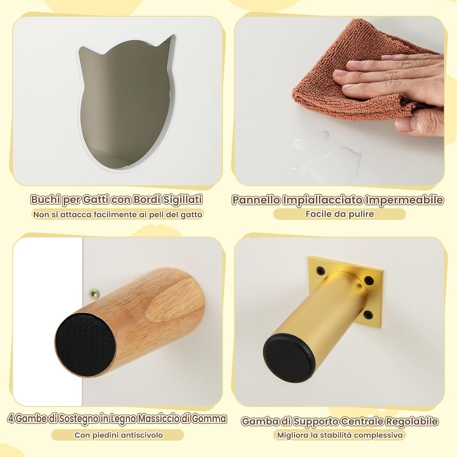 Lettiera Chiusa per Gatti 108 x 50 x 60 cm, Mobile per Lettiera Nascosta per Gatti con 2 Tappetini in Sisal e Ingresso a Forma di Testa di Gatto, Casetta per Animali Domestici (Bianco)