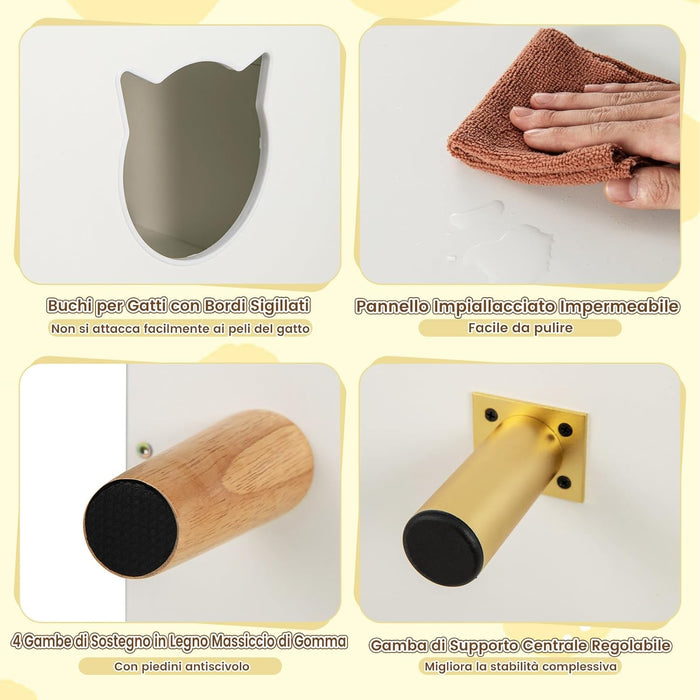 Lettiera Chiusa per Gatti 108 x 50 x 60 cm, Mobile per Lettiera Nascosta per Gatti con 2 Tappetini in Sisal e Ingresso a Forma di Testa di Gatto, Casetta per Animali Domestici (Bianco)