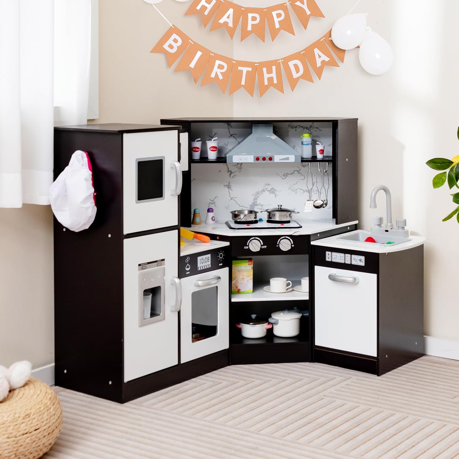 Set di Cucina Giocattolo per Bambini, con Suoni e Luci Divertenti, Lavabo, Forno a Microonde, Macchina del ghiaccio e Lavastoviglie, Lavagna, Ideale per Bambini 3 Anni+ (Caffè)