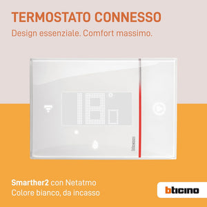 Bticino SXW8002 TERMOSTATO WIFI DIGITALE Smarther2 with Netatmo, Termostato Caldaia da Incasso Bianco, Programmabile, Comando da App, Alexa e Google