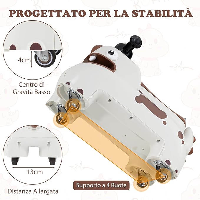 Macchina a Spinta per Bambini, Giocattolo Cavalcabile con Spazio Nascosto Luci Musica e Clacson, Macchina da Passeggio a Spinta con 4 Ruote, Regalo per Bambini 18+ Mesi (Bianco)