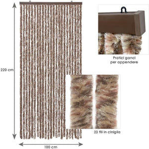 Tenda in Ciniglia 120x230 cm Porta Ingresso ProteggiSole Antimosche Lavabile Regolabile Beige Marrone