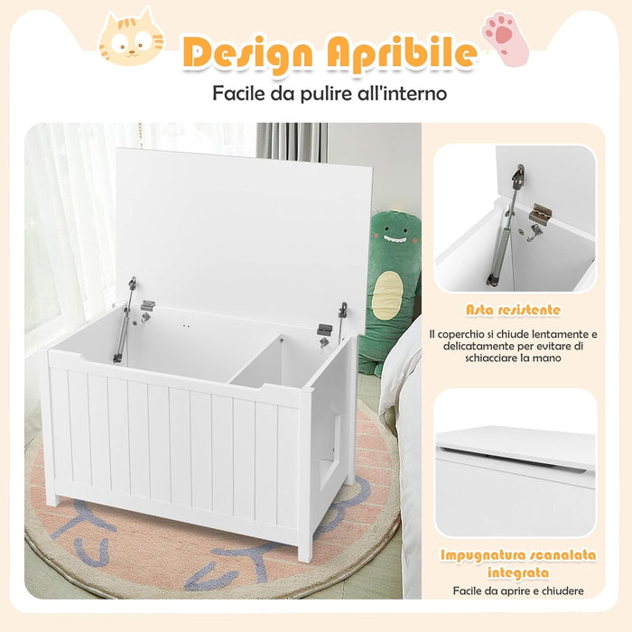 Mobile per Lettiera Gatti, con Apertura Superiore, Divisorio Rimovibile, Asta a Gas e Ganci in Metallo, Mobiletto Multiuso per Ingresso e Soggiorno, 82,5 x 51 x 51 cm, Carico Massimo 50 kg