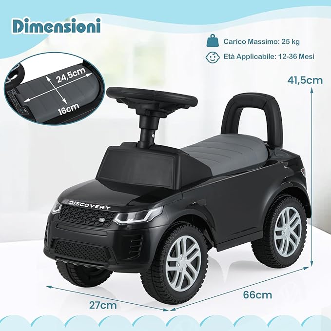 Macchinina Cavalcabile per Bambini, Macchina a Spinta con Clacson, Suoni del Motore e Spazio di Stoccaggio, Auto Giocattolo per Bambini da 1-3 Anni (Nero)