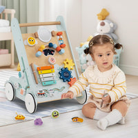 Carrellino Primi Passi 8 in 1, Girello in Legno per Bambini, Giocattolo Montessori, Centro Attività di Apprendimento a Spinta, Giocattolo a Spinta per Bambini di 1+ Anni (Verde)